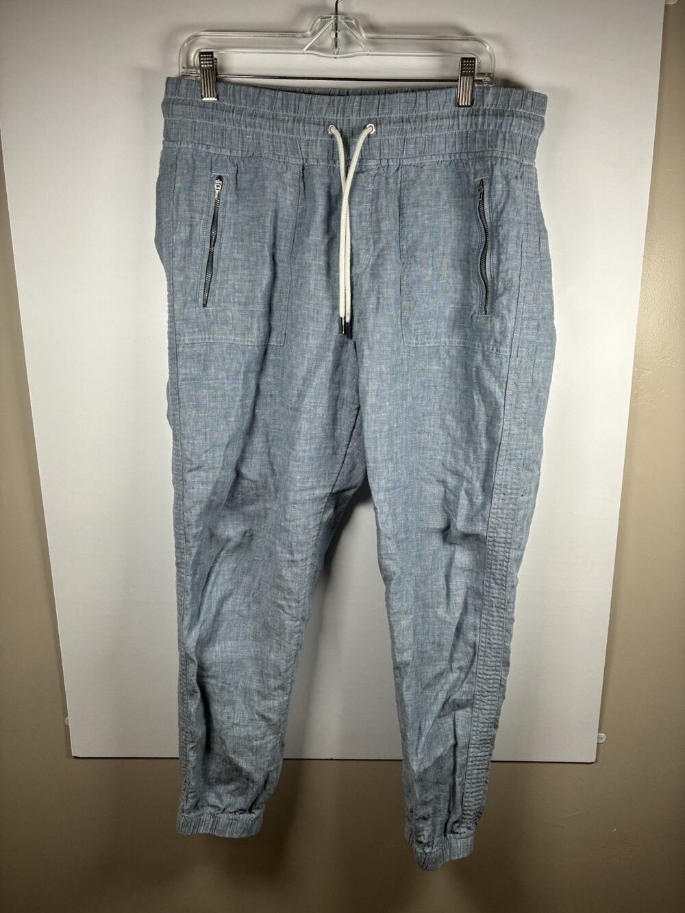 Athleta Womens 10 Cabo Linen Jogger 100% Linen Blue Chambray Drawstring Pants